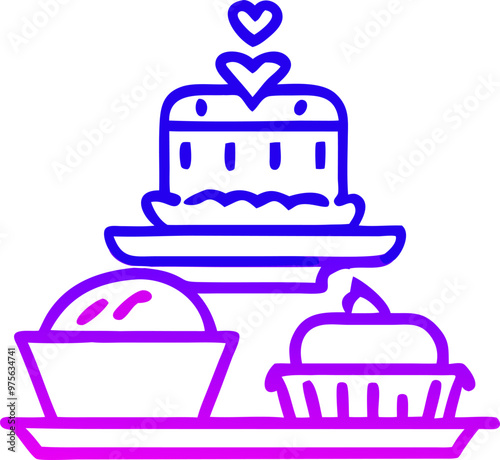 desserts and food made with love, icon outline gradient