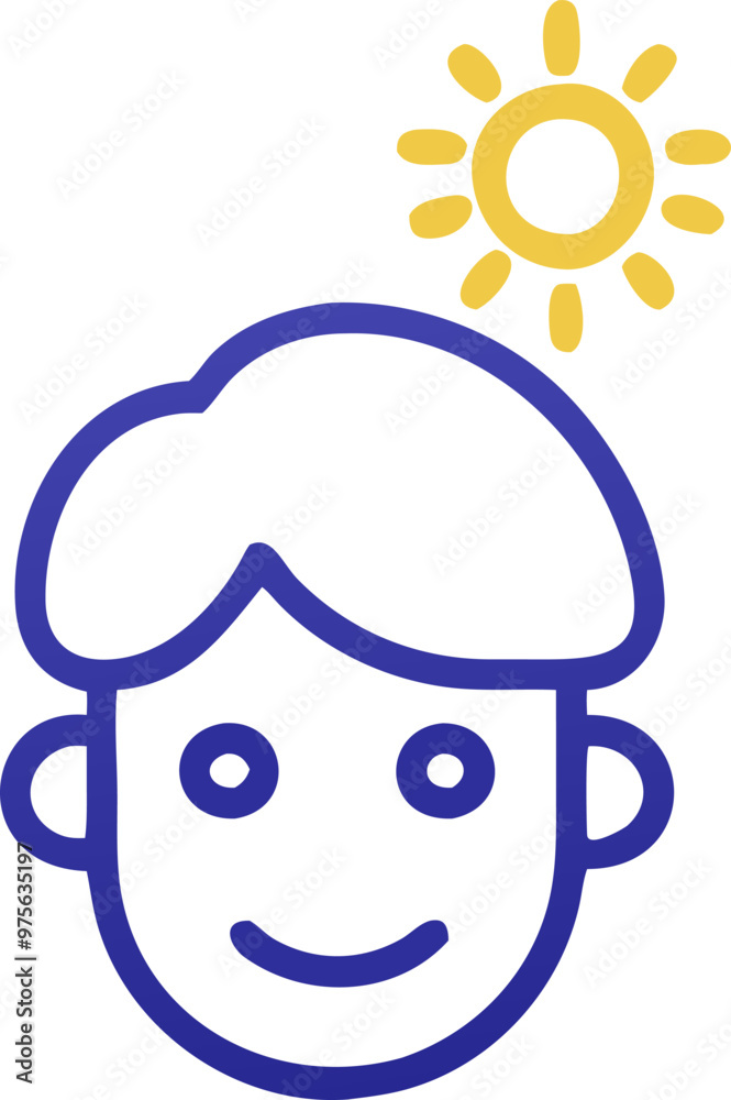Naklejka premium a smiling face with a radiant sun, icon outline gradient