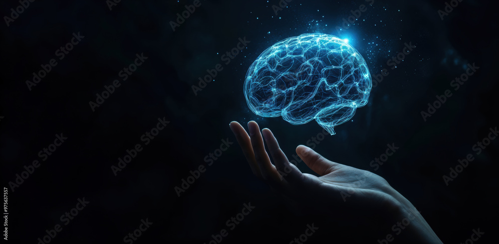 Hand holding brain representing artificial intelligence innovation Hand holding brain representing artificial intelligence innovation