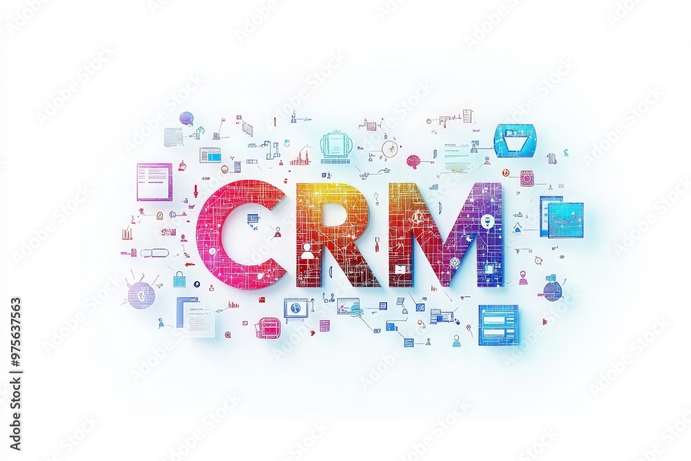 A vibrant depiction of CRM concepts highlighted by digital network icons portrays the integration of technology and customer relationships A vibrant depiction of CRM concepts highlighted by digital network icons portrays the integration of technology and customer relationships