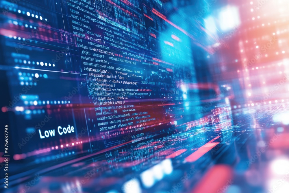 Fototapeta premium A captivating low code platform filled with colorful coding symbols creates a stunning visual of digital innovation