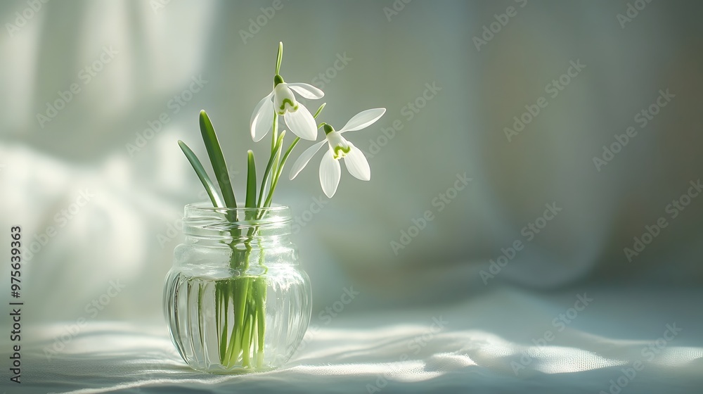 74. A delicate white snowdrop flower in a glass jar 74. A delicate white snowdrop flower in a glass jar