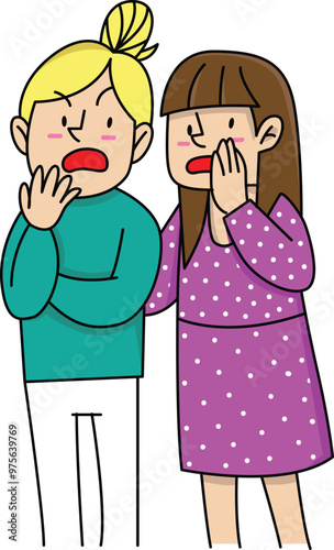 grandmother and granddaughter, gossip, talking about people