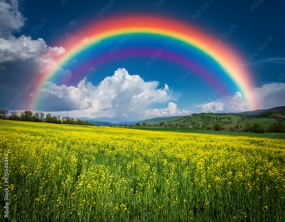  Rainbow over a spring field, capturing the vibrant colors and peaceful atmosphere of na_1(832)
