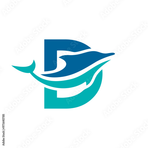 a logo combination of dolphins with letters, initials, numbers or alphabets with a blue base color for business purpose and other