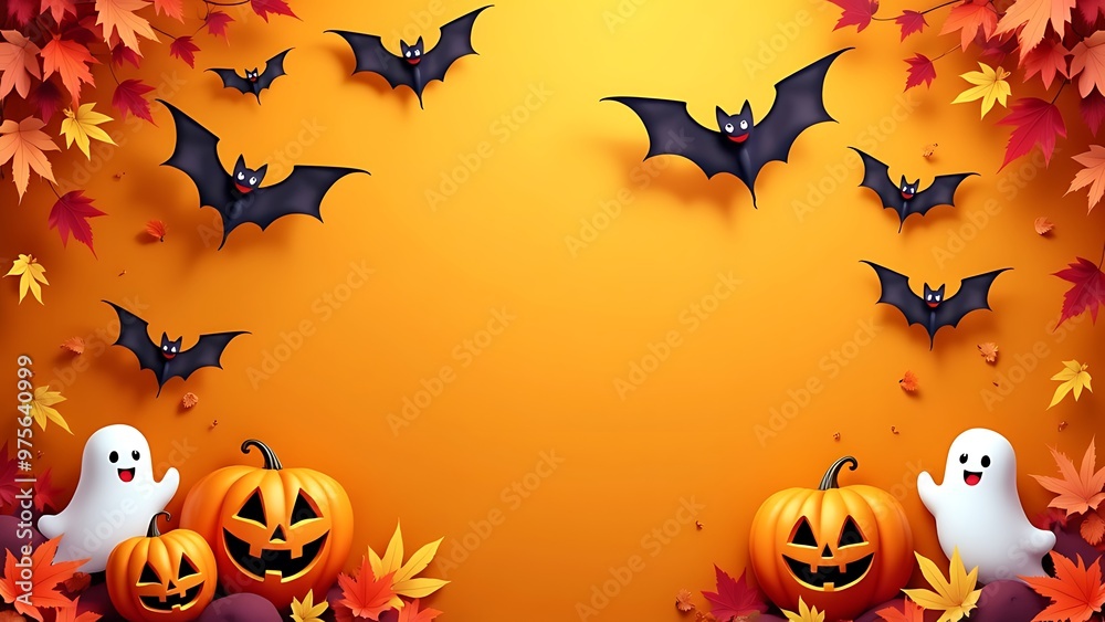 A Halloween themed background with bats and leaves A Halloween themed background with bats and leaves