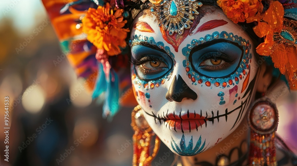Closeup Portrait of Woman with Day of the Dead Makeup Closeup Portrait of Woman with Day of the Dead Makeup