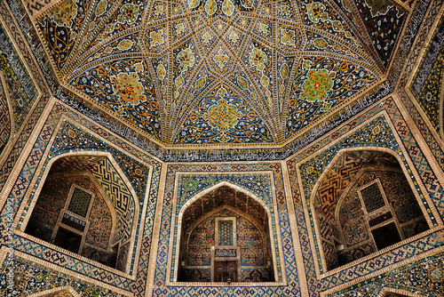 Detail of the dome and niches inside the tilya kori mosque in the Registan of Samarkand