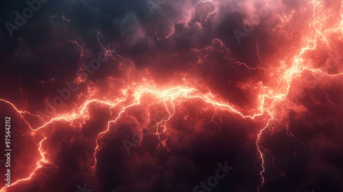 background of red lightning flashes above the clouds