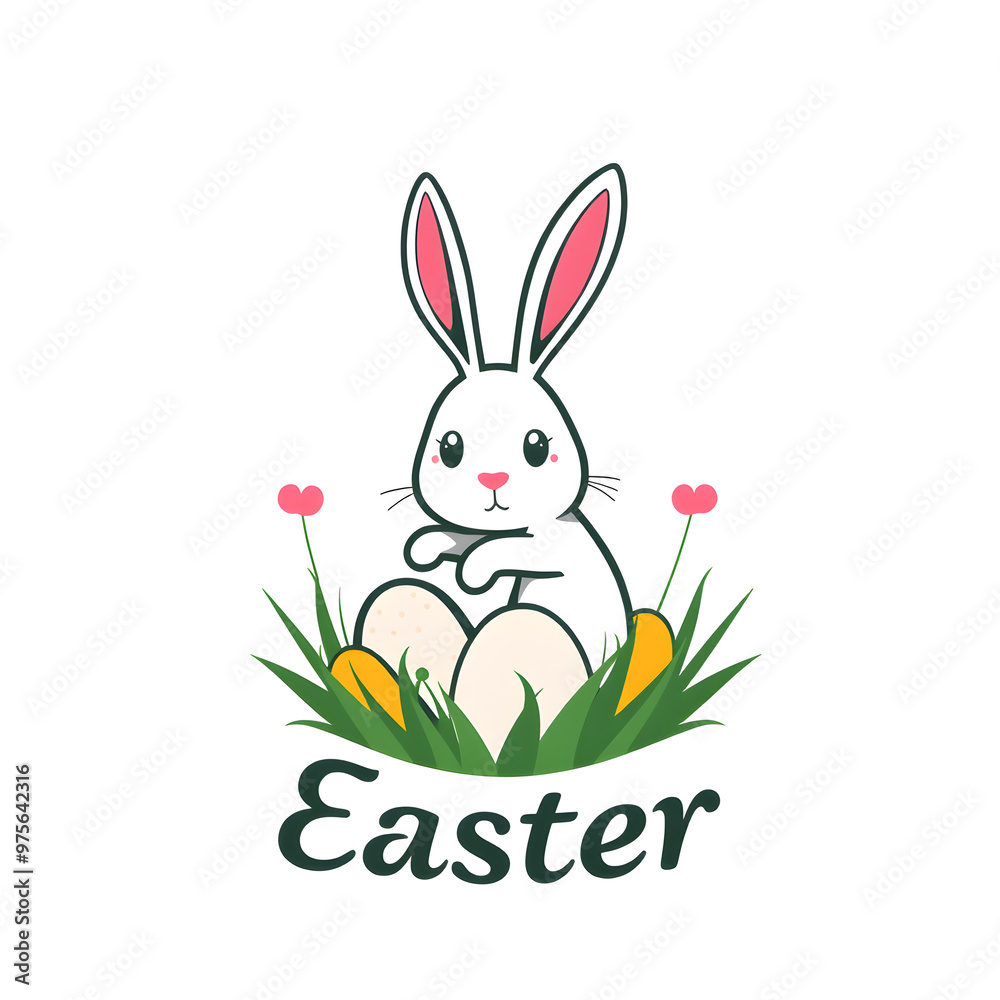 Easter themed logo design with an egg and bunny on a white background. Generative AI Easter themed logo design with an egg and bunny on a white background. Generative AI