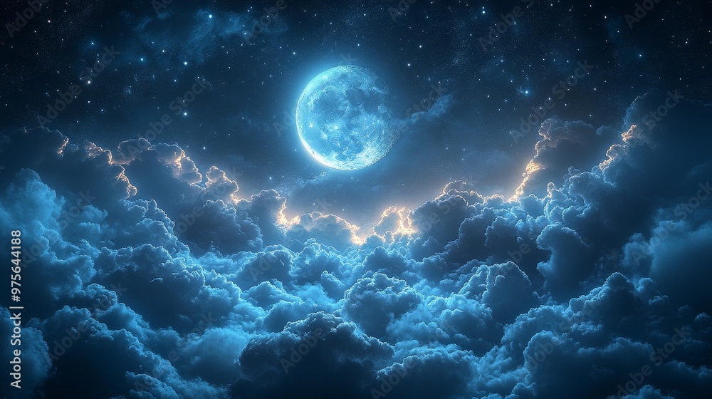 Fototapeta premium Moonlit Sky Over Clouds Generative AI