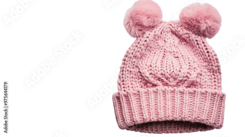 Kid pink teddy hat for winter season on transparent background