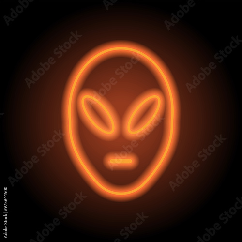 Alien simple icon vector. Flat design. Orange neon on black background