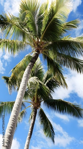 Wallpaper Mural Two tall palm trees reaching for the blue sky with white clouds. Torontodigital.ca