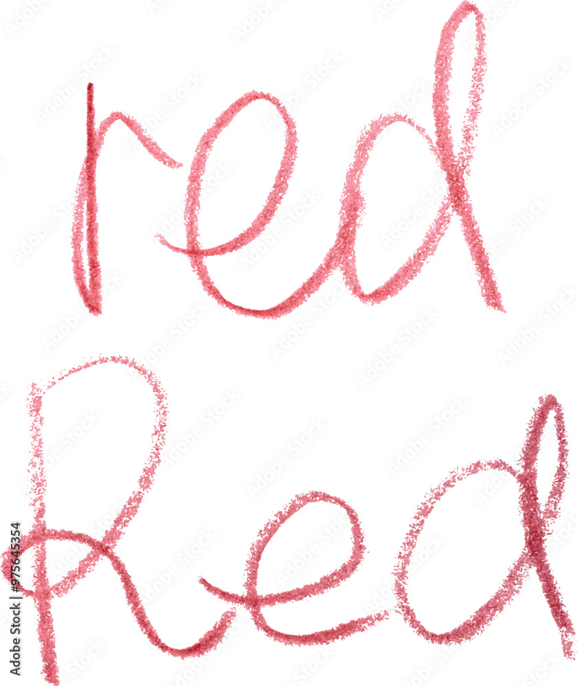 The word red is written in red pencil by hand on an isolated background The word red is written in red pencil by hand on an isolated background