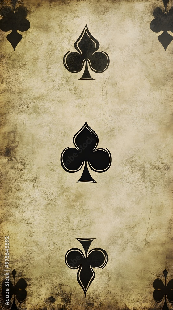Vintage playing card with clubs suit design on aged paper. Stock ...