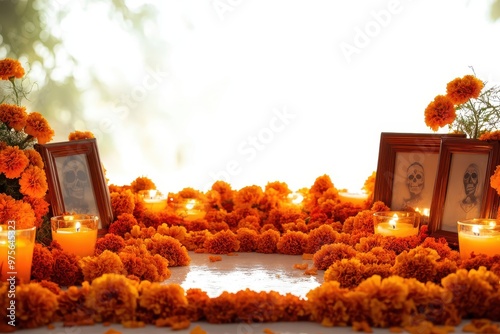 Day of the Dead Altar with Marigolds and Candles