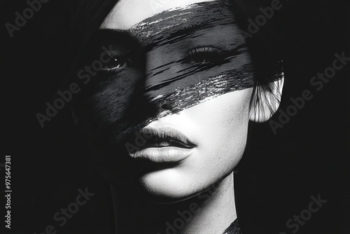 Black and White Abstract Woman Portrait Of Identity Theft Concept