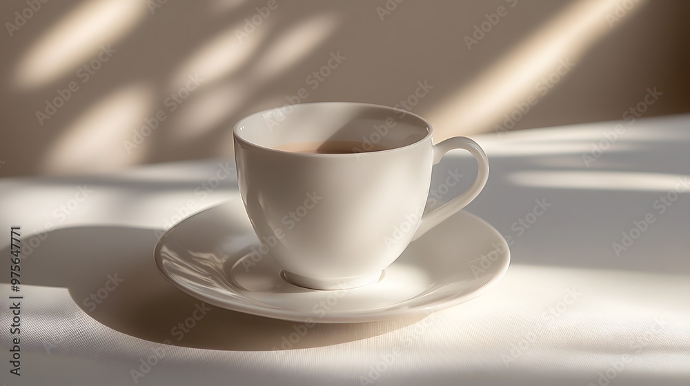 50. A classic white porcelain coffee cup with a saucer 50. A classic white porcelain coffee cup with a saucer