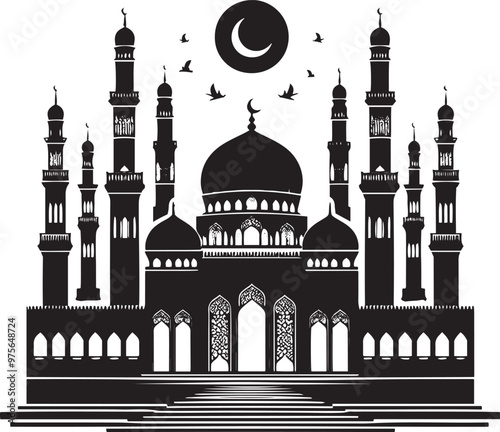 Mosque Vector Design Template Black White