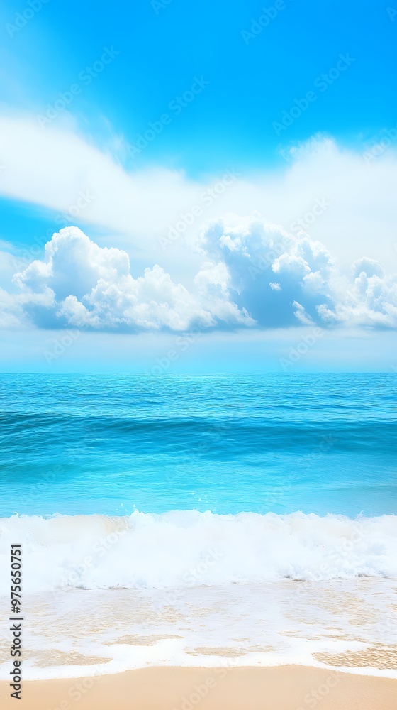 Obraz premium Tranquil beach scene with white clouds.