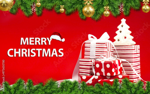 red background Meri Christmas