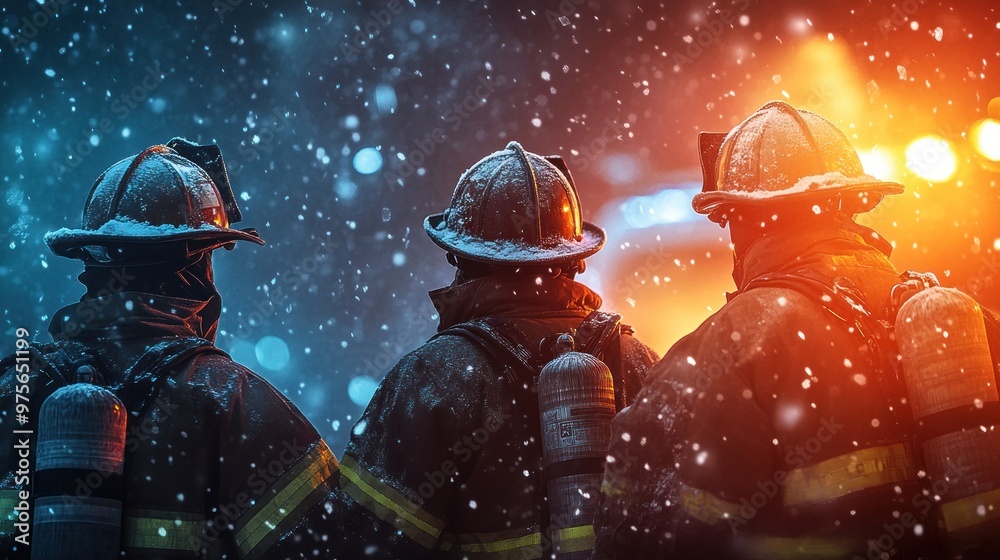 Naklejka premium Firefighters in Snowstorm