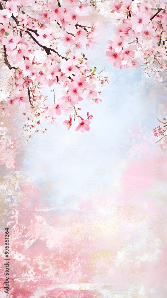 Delicate pink cherry blossoms against a soft blue sky. Delicate pink cherry blossoms against a soft blue sky.