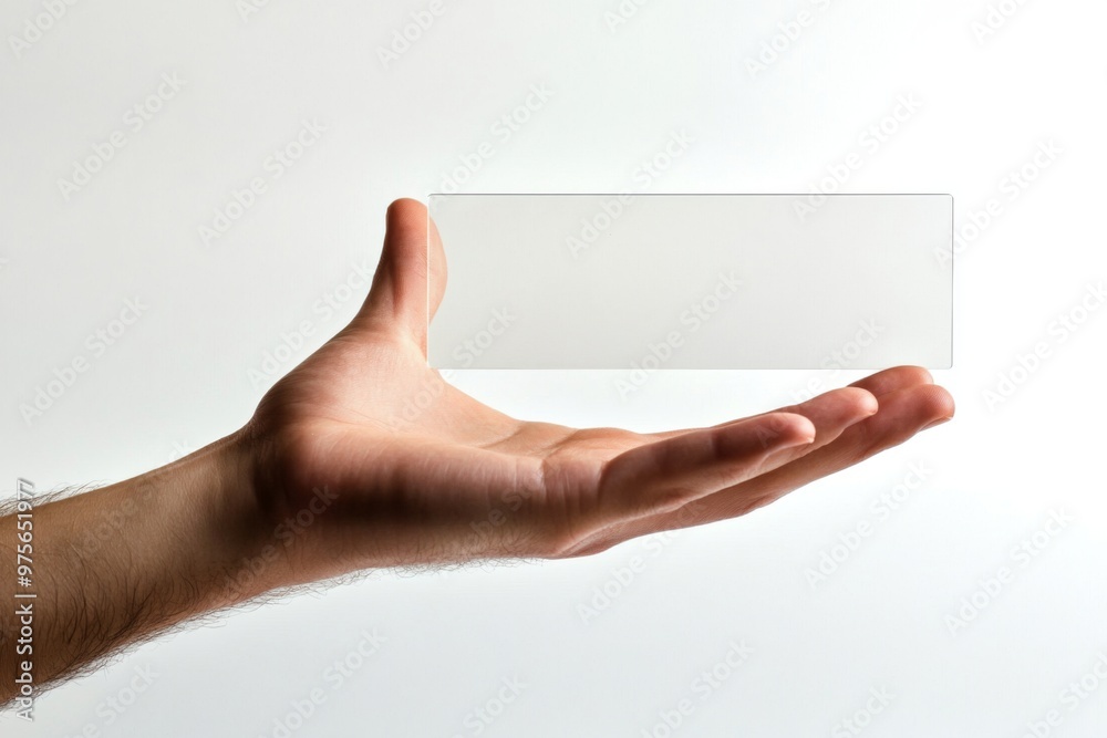 hand holding white card on light background hand holding white card on light background