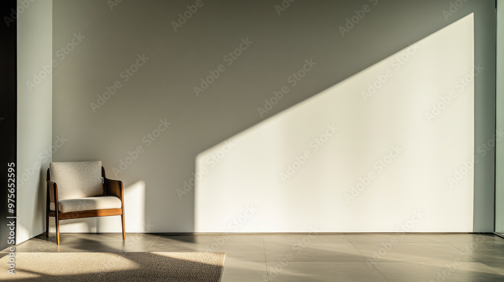 Empty minimalist living room corner with a high contrast of daylight and shadows. Luxury property interior design
