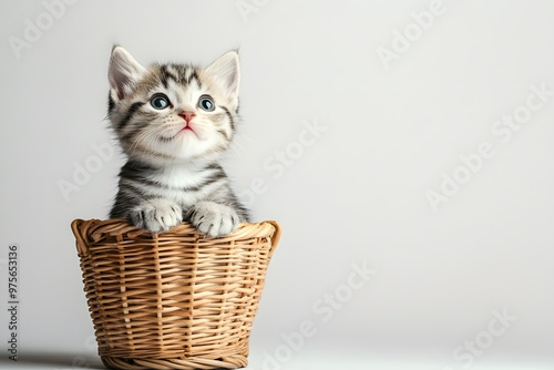 A cute cat sitting in basket photo