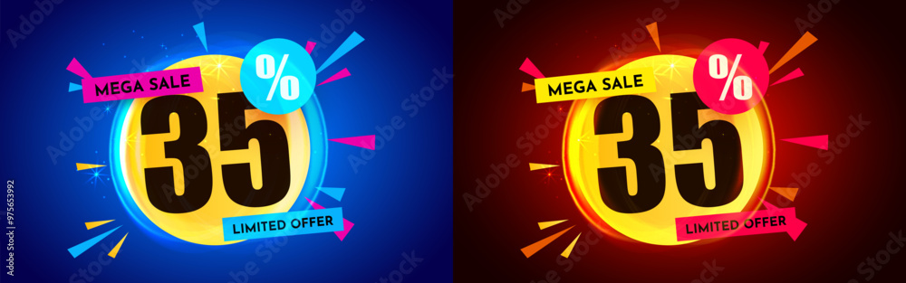 35 percent Off. Discount creative composition. Mega Sale. 35 percent Off. Discount creative composition. Mega Sale.