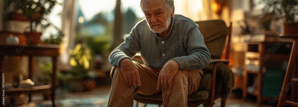 Senior citizen with a knee discomfort who is unhappy at home