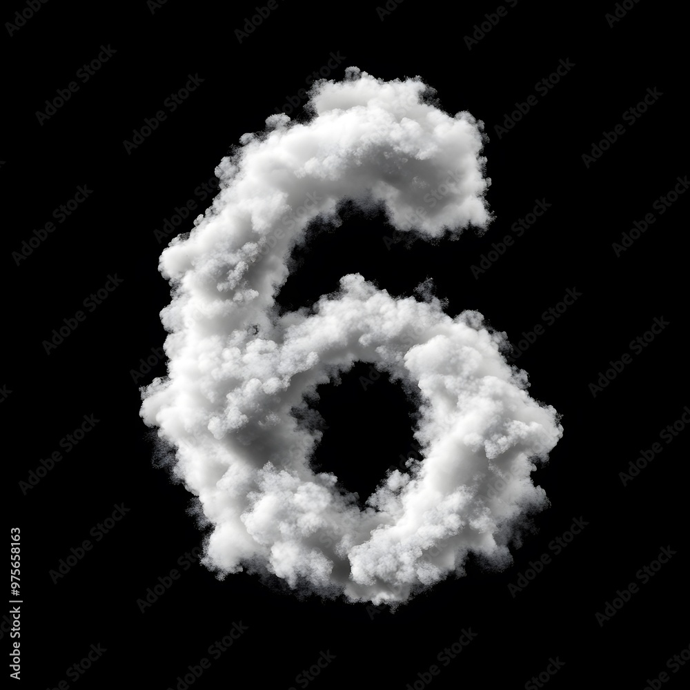 Cloud Number 6, Cloud or Smoke Alphabet 6Isolated on Black Background, Heavenly Typography with Fluffy Clouds Cloud Number 6, Cloud or Smoke Alphabet 6Isolated on Black Background, Heavenly Typography with Fluffy Clouds