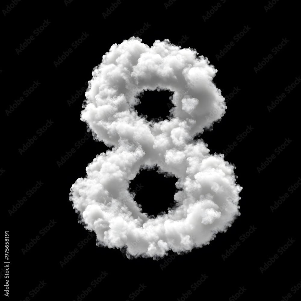 Cloud Number 8, Cloud or Smoke Alphabet 8 Isolated on Black Background, Heavenly Typography with Fluffy Clouds Cloud Number 8, Cloud or Smoke Alphabet 8 Isolated on Black Background, Heavenly Typography with Fluffy Clouds