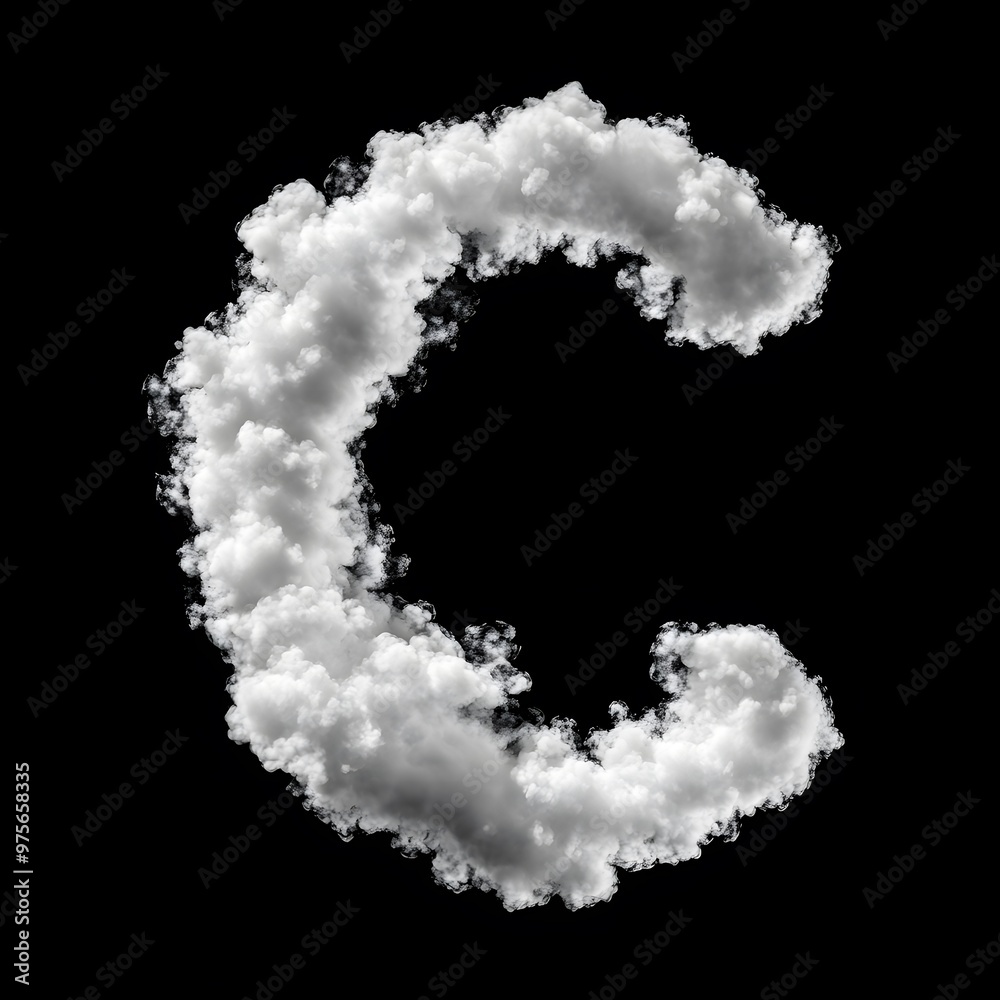 Cloud Letter C, Cloud or Smoke Alphabet C Isolated on Black Background, Heavenly Typography with Fluffy Clouds Cloud Letter C, Cloud or Smoke Alphabet C Isolated on Black Background, Heavenly Typography with Fluffy Clouds
