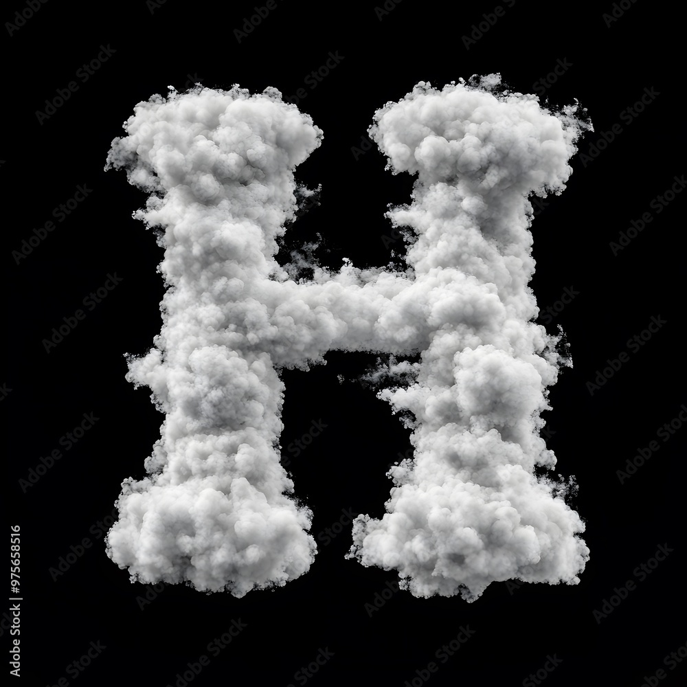Cloud Letter H, Cloud or Smoke Alphabet H Isolated on Black Background, Heavenly Typography with Fluffy Clouds Cloud Letter H, Cloud or Smoke Alphabet H Isolated on Black Background, Heavenly Typography with Fluffy Clouds