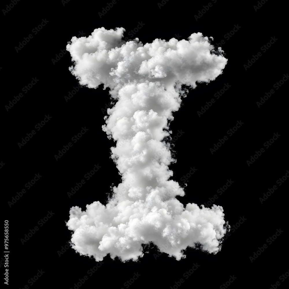 Cloud Letter I, Cloud or Smoke Alphabet I Isolated on Black Background, Heavenly Typography with Fluffy Clouds Cloud Letter I, Cloud or Smoke Alphabet I Isolated on Black Background, Heavenly Typography with Fluffy Clouds