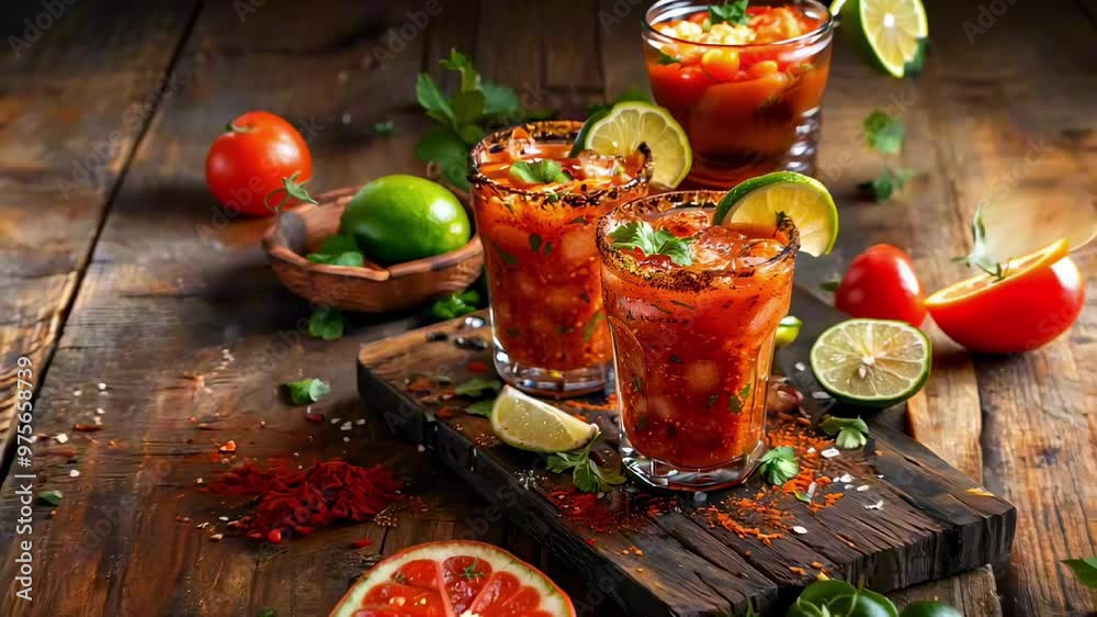 Spicy Michelada Cocktail with Beer, Tomato and Lime Juice. Michelagua, Mexican Bloody Mary. Cinco de Mayo Celebration Spicy Michelada Cocktail with Beer, Tomato and Lime Juice. Michelagua, Mexican Bloody Mary. Cinco de Mayo Celebration