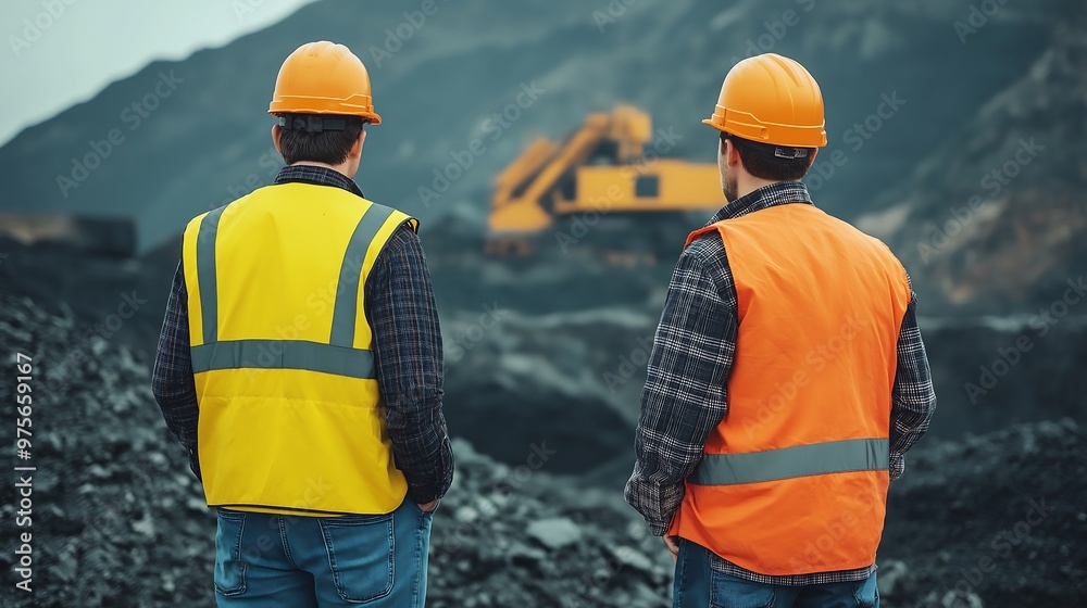 Miners standing by large conveyor belts as minerals are processed Miners standing by large conveyor belts as minerals are processed