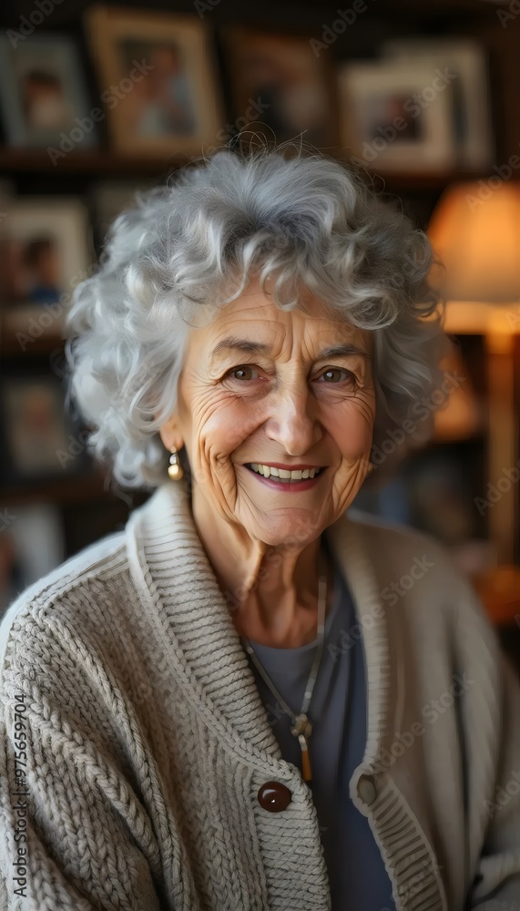 Nostalgic elderly woman in 3x4 living room portrait Nostalgic elderly woman in 3x4 living room portrait