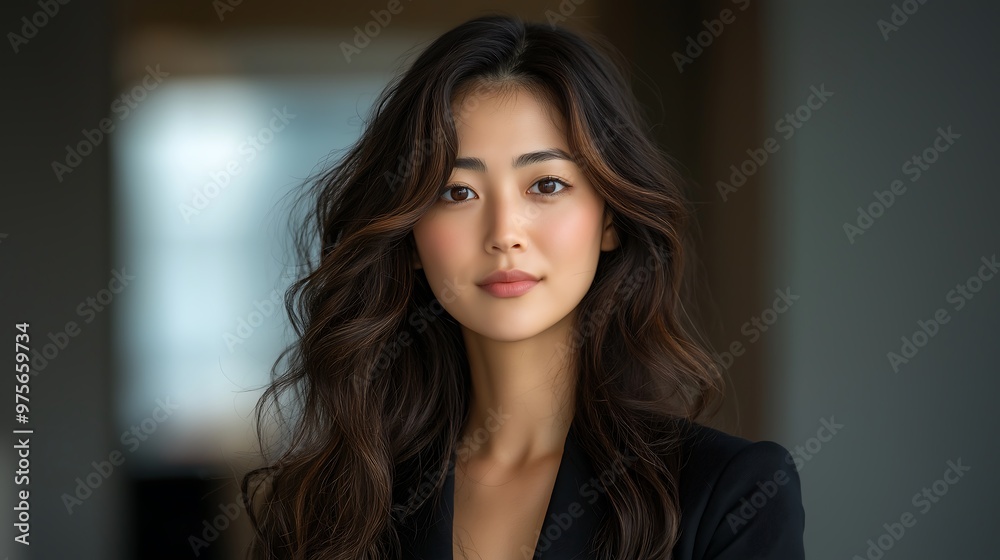 upper body, upper half of the body portrait of an Asian woman in her early 40s, Sitting in a luxurious office, a front-view angle upper body, upper half of the body portrait of an Asian woman in her early 40s, Sitting in a luxurious office, a front-view angle