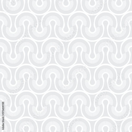 Art Deco Gray and White Fan Wave Seamless Vector Repeat Pattern