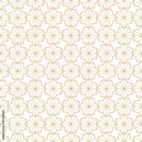 Abstract Golden Geometric Flower Outline Seamless Vector Repeat Pattern