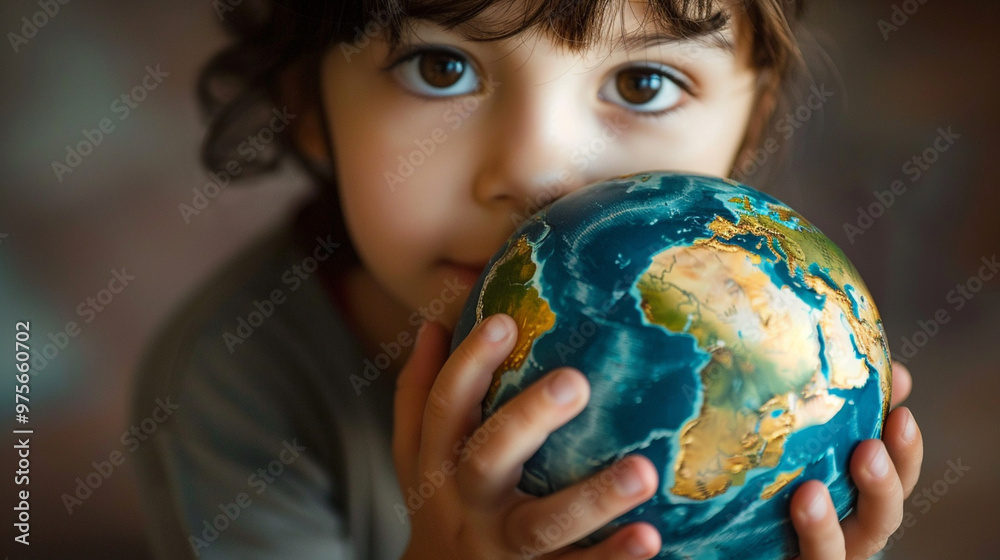 A child holding a globe, their eyes wide with wonder as they grasp the significance of the world and its vastness.