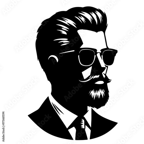 A man face vector silhouette, A man face with beard and sunglass  silhouette on a white background