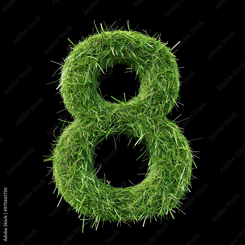 Grass Number 8, Grass Texture Alphabet 8 Isolated on Black Background, Nature Typography with Green Foliage Grass Number 8, Grass Texture Alphabet 8 Isolated on Black Background, Nature Typography with Green Foliage