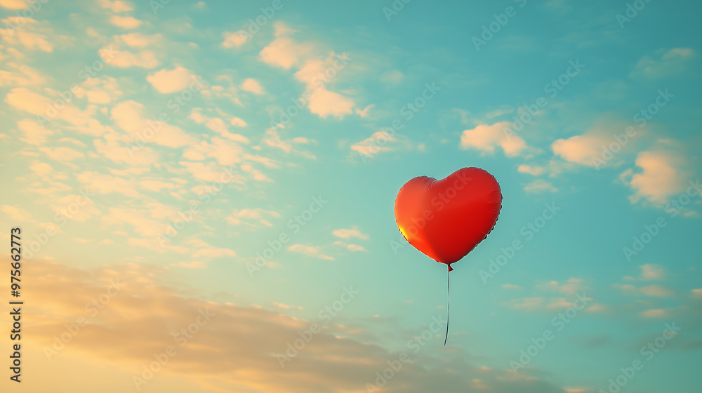 Charity concept, heart-shaped balloon floating against a clear sky, soft and bright lighting, minimalistic with clean lines, copy space on the right, symbolizes uplifting spirit Charity concept, heart-shaped balloon floating against a clear sky, soft and bright lighting, minimalistic with clean lines, copy space on the right, symbolizes uplifting spirit