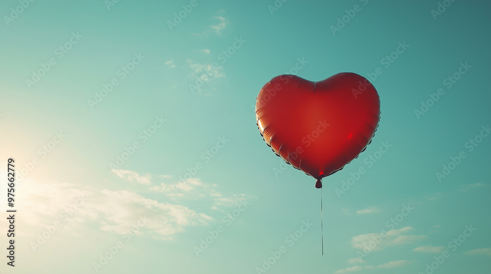 Charity concept, heart-shaped balloon floating against a clear sky, soft and bright lighting, minimalistic with clean lines, copy space on the right, symbolizes uplifting spirit Charity concept, heart-shaped balloon floating against a clear sky, soft and bright lighting, minimalistic with clean lines, copy space on the right, symbolizes uplifting spirit