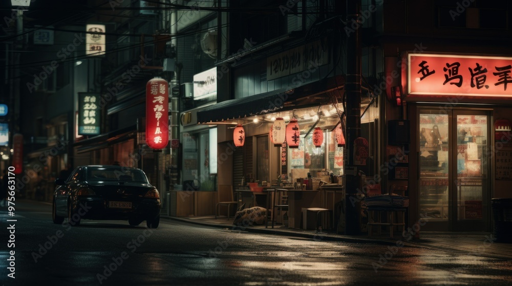 Fototapeta premium A vibrant city street adorned with colorful Chinese signs on various buildings